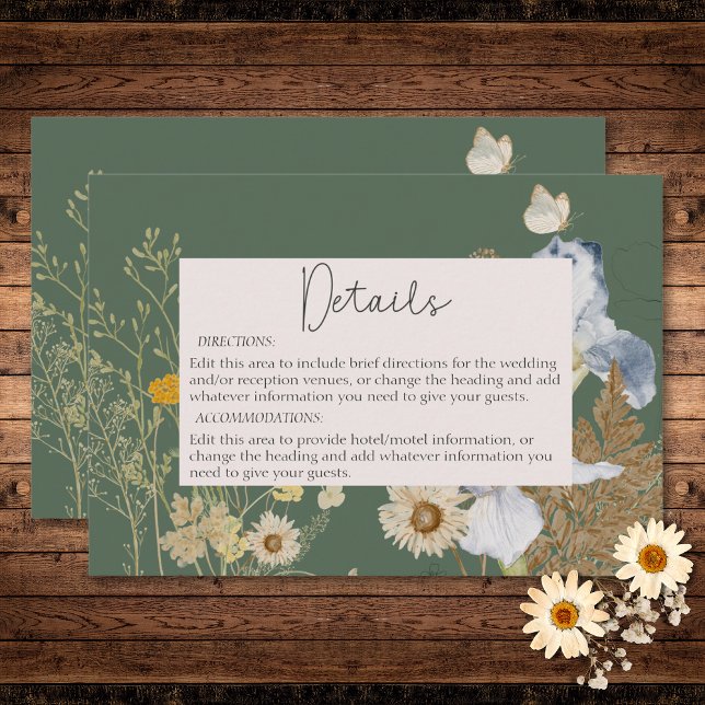 Wildblumen zu den Details zur Hochzeit Begleitkarte (Wildflowers on Sage Wedding Details Enclosure Card)