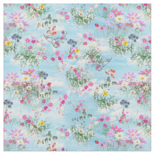Wildblumen zu einem blauen Himmel Stoff
