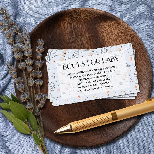 Wildblumen zum Blue Baby Showbucher Begleitkarte (Wildflowers on Blue Books for Baby Boy Baby Shower Enclosure Cards)