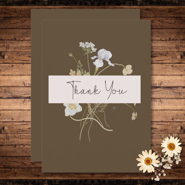 Wildblumen zur Braun-Hochzeit Dankeskarte (Wildflowers on Brown Wedding Thank You Card)