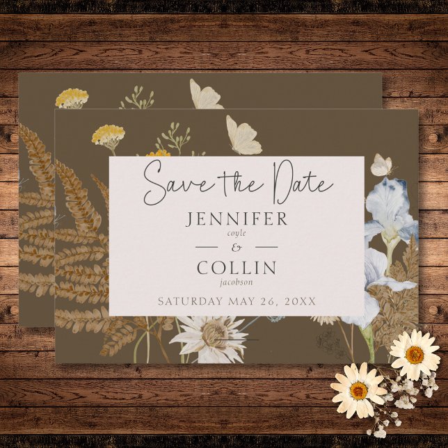 Wildblumen zur Braun-Hochzeit Save The Date (Wildflowers on Brown Wedding Save The Date)