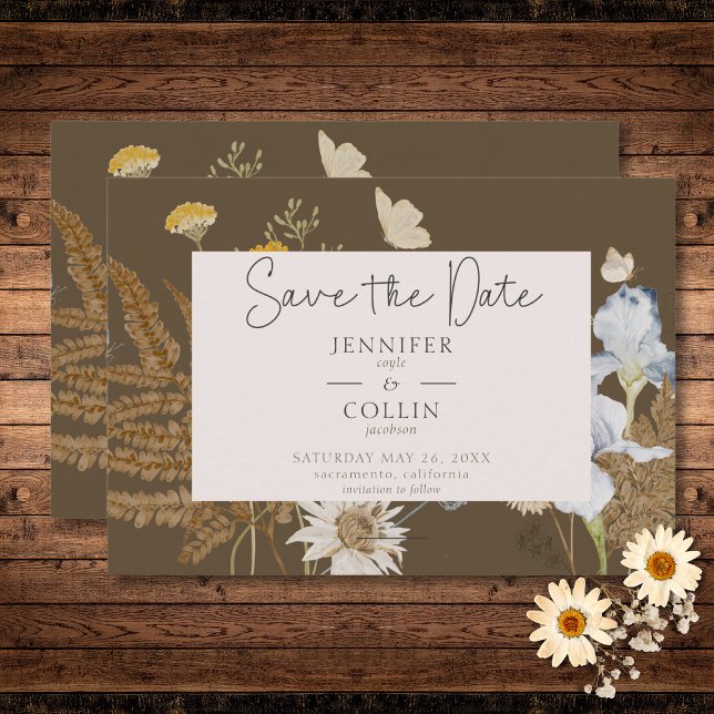 Wildblumen zur Braun-Hochzeit Save The Date (Wildflowers on Brown Wedding Save The Date)