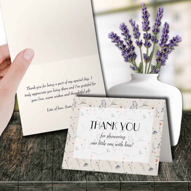 Wildblumen zur Elfenbeindusche Dankeskarte (Wildflowers on Ivory Baby Shower Folded Thank You Cards (leave inside blank to handwrite notes))