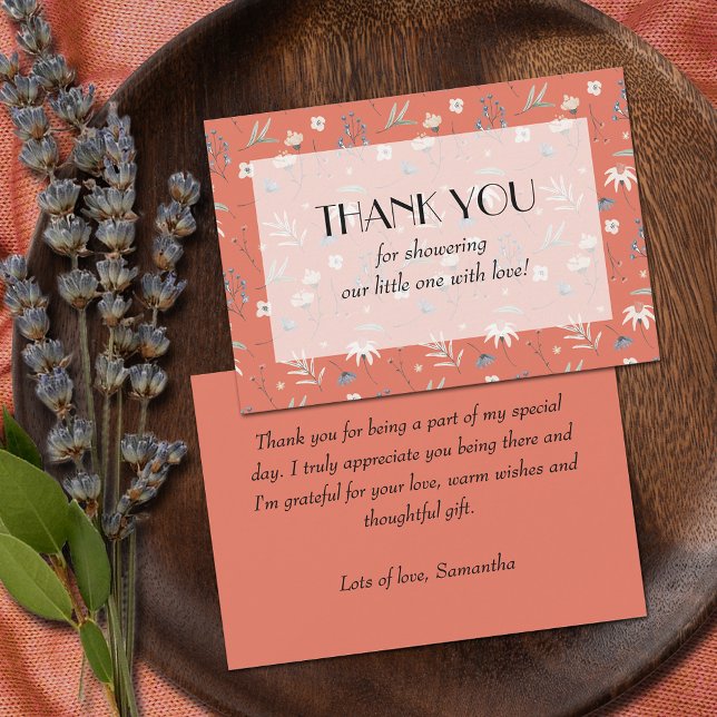 Wildblumen zur Terracotta-Babydusche Dankeskarte (Wildflowers on terracotta gender neutral baby shower thank you cards)