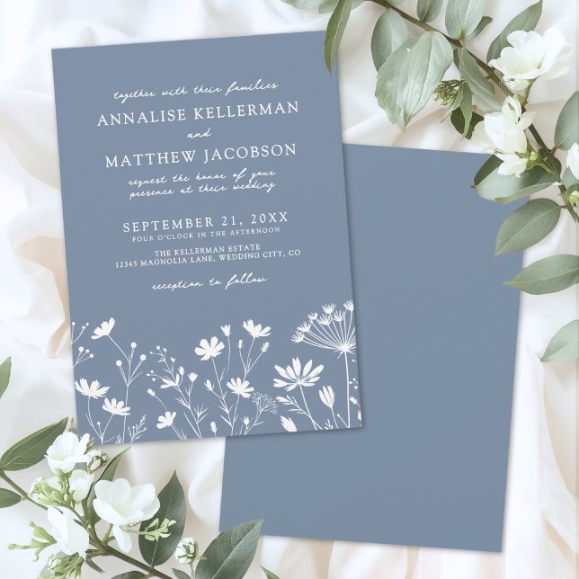 Wildblumenblaue Hochzeit Einladung (Wildflower Blue Wedding Invitation)