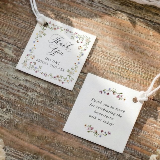 Wildblumenblüte Vintage Florale Brautparty Geschenkanhänger (Wildflower bridal shower favor tag with watercolor flowers and personalized thank you design)