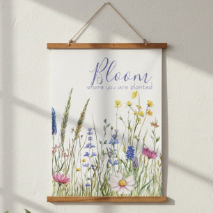 Wildblumenblüten-Zitat – Inspirierendes Wandkunstg Wandteppich Mit Holzrahmen