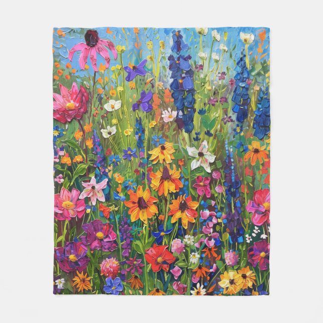 Wildblumenfeld Acrylmalerei Fleecedecke (Vorderseite)