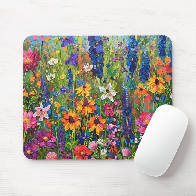 Wildblumenfeld Acrylmalerei Mousepad (Mit Mouse)