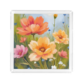 Wildblumenfeld | Aquarell Blumen Botanisch Acryl Tablett