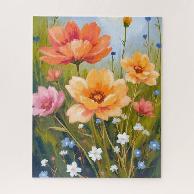 Wildblumenfeld | Aquarell Blumen Botanisch Puzzle (Vertikal)