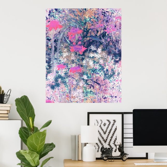Wildblumenfeld Impressionismus - Rosa Poster (Heimbüro)