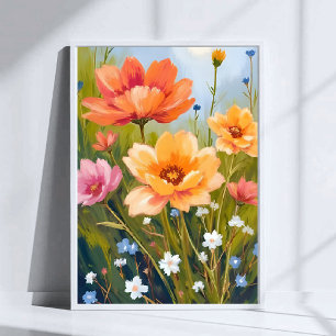 Wildblumenfeld   Wasserfarben Blumen Botanik Poster
