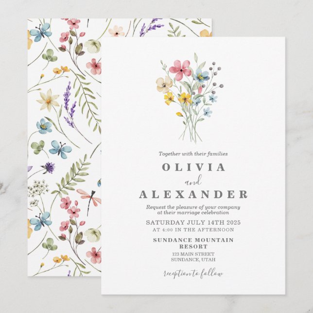 Wildblumengarten Blumen Einladung (Vorne/Hinten)