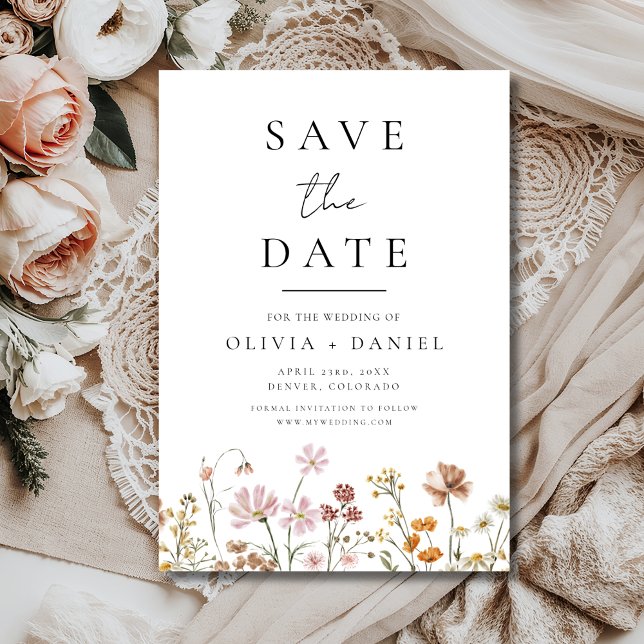 Wildblumengarten Boho Hochzeitstermin Minimalistis Save The Date (Von Creator hochgeladen)