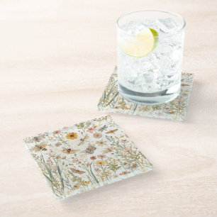 Wildblumengarten Botanische Schmetterlinge Floral Glasuntersetzer