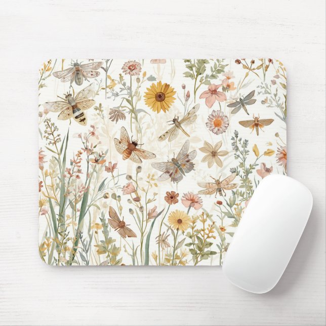 Wildblumengarten Botanische Schmetterlinge Floral Mousepad (Mit Mouse)