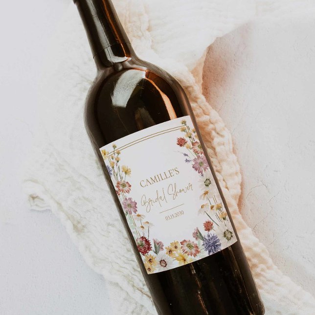 Wildblumengarten-Brautjungfernparty Weinetikett (Wildflower Bridal Shower Wine label
)