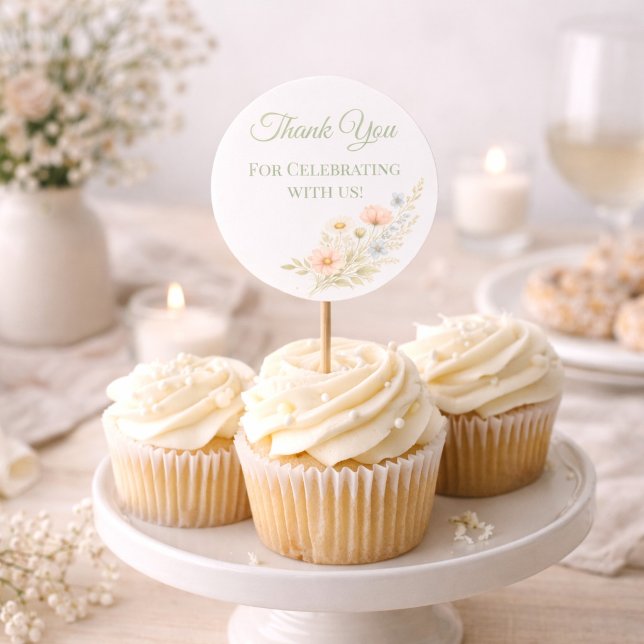 Wildblumengarten-Cupcake-Topper Runder Aufkleber (Von Creator hochgeladen)