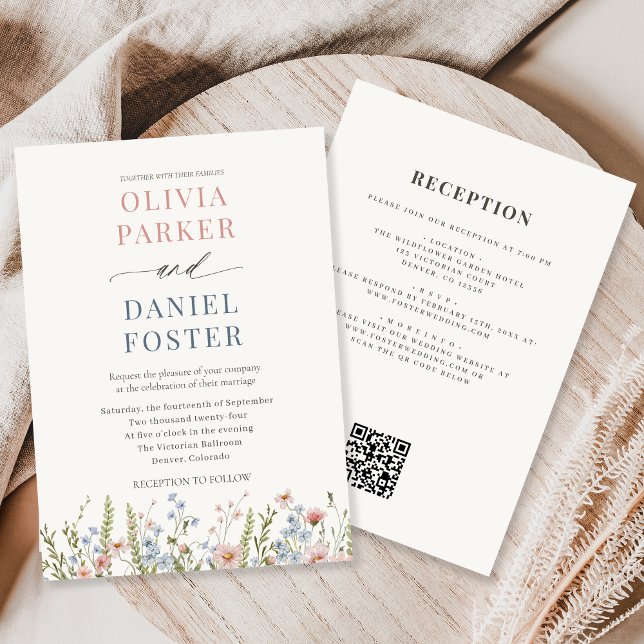 Wildblumengarten-QR-Code-Hochzeit Einladung (Von Creator hochgeladen)