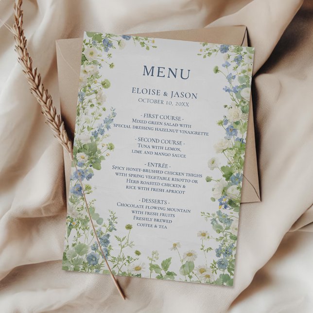 Wildblumengarten Schickes Hochzeitsmenü Menükarte (Von Creator hochgeladen)