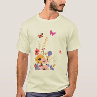 Wildblumengarten & Schmetterlinge Folk Art T-Shirt
