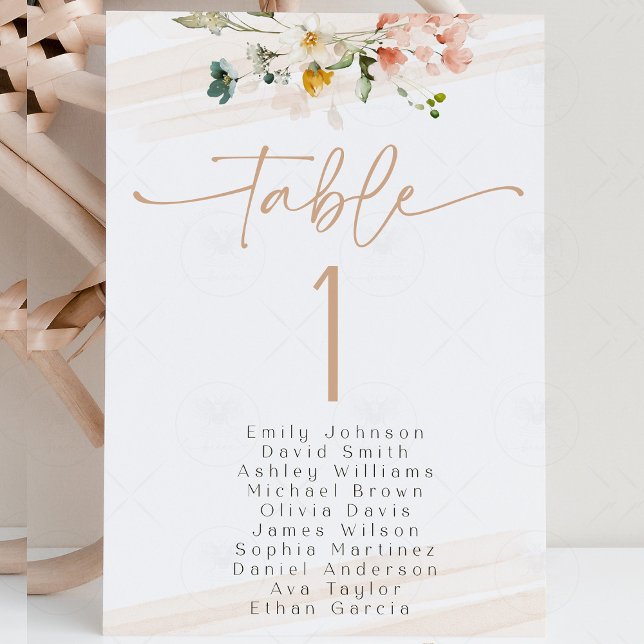 Wildblumengarten Sitzordnung Tischnummer Name  (wildflower garden seating chart, boho baby shower seating chart, floral table numbers, rustic weddin)