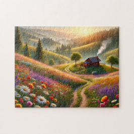 Wildblumenhütte Szenische Frühlingslandschaft Puzzle