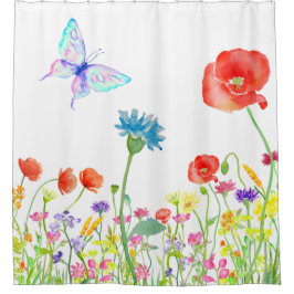 Wildblumenmohnblumenwiesen-Schmetterling Duschvorhang