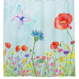 Wildblumenmohnblumenwiesenschmetterling Duschvorhang