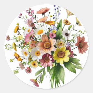 Wildblumenstrauß-Aufkleber Farbige Botanik Runder Aufkleber