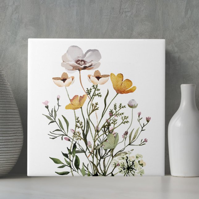 Wildblumenstrauß Boho-Ästhetik Fliese (Close up)