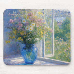 Wildblumenstrauß in blauer Vase Mousepad