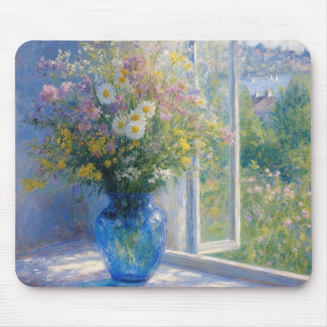 Wildblumenstrauß in blauer Vase Mousepad (Vorne)