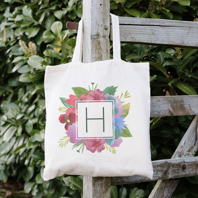 Wildblumenstrauß-Monogramm Tragetasche (Von Creator hochgeladen)