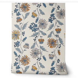Wildblumenstreifen - Gedämpftes Gold und Denimblau Tapete