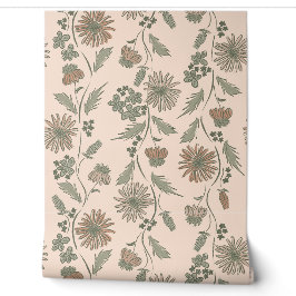 Wildblumenstreifen - Taupe und Sagegrün Tapete