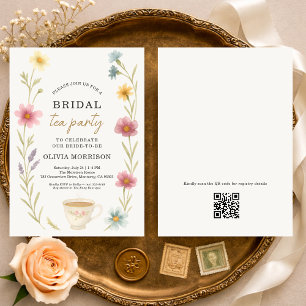 Wildblumentee Blumen QR Code Brautdusche  Einladung