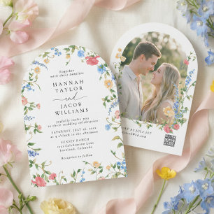 Wildblumenwiese-Bogen-Foto-Hochzeit Einladung