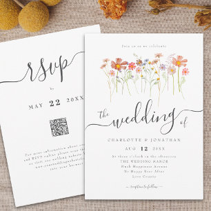 Wildblumenwiese Boho Whimsical Schrift QR-Code Einladung
