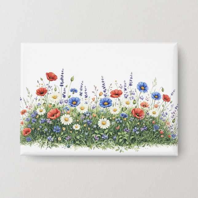 Wildblumenwiese botanischer Garten Blumen Button (Vorderseite)