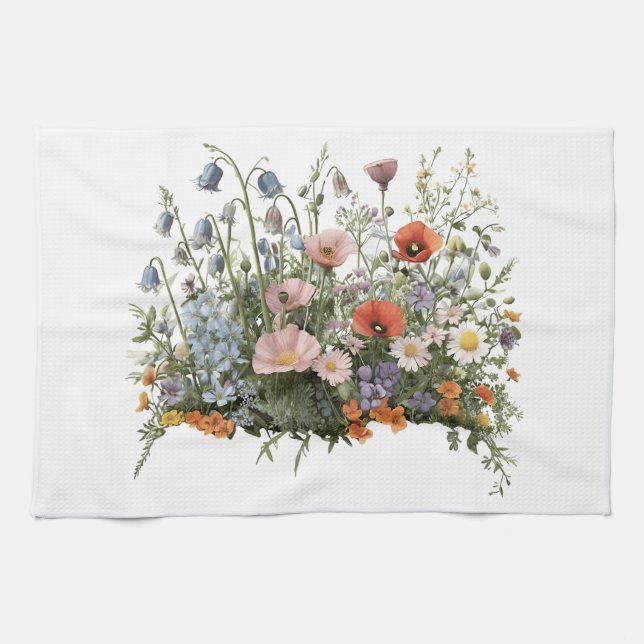 Wildblumenwiese botanischer Garten Blumen Geschirrtuch (Horizontal)