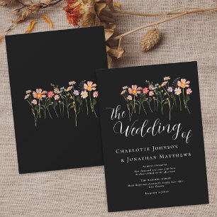 Wildblumenwiese Elegante Schrift Schwarz & Weiß Einladung