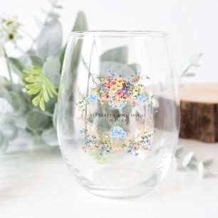 Wildblumenwiese   Florale Hochzeitskrone  Weinglas Ohne Stiel