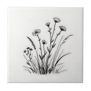 Wildblumenwiese Gänseblümchen Linienkunst Fliese