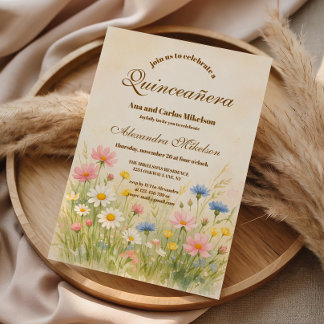 Wildblumenwiese Gold Quinceañera Einladung