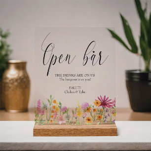 Wildblumenwiese Hochzeit Open Bar Acrylschild