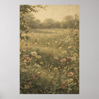 Wildblumenwiese im warmen Abendlicht Poster