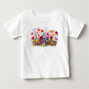 Wildblumenwiese mit natürlichen Wasserfarbenblüten Baby T-shirt