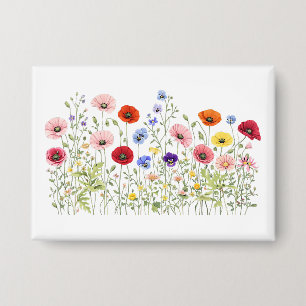 Wildblumenwiese mit natürlichen Wasserfarbenblüten Button